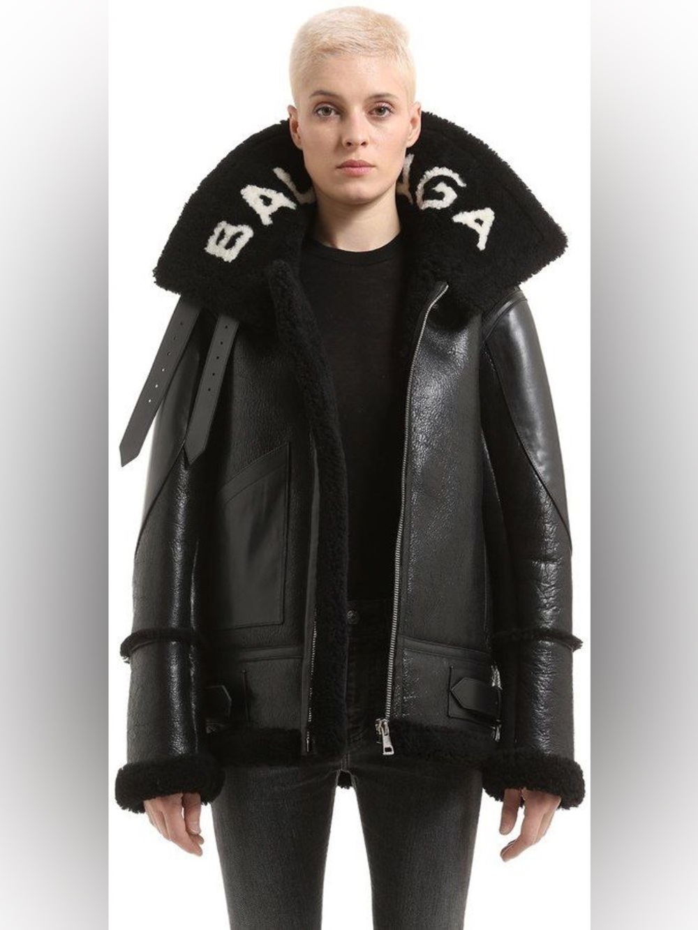 LIKE NEW Balenciaga 'Le Bombardier' Black Leather and Shearling Oversized Jacket - Picture 9 of 11